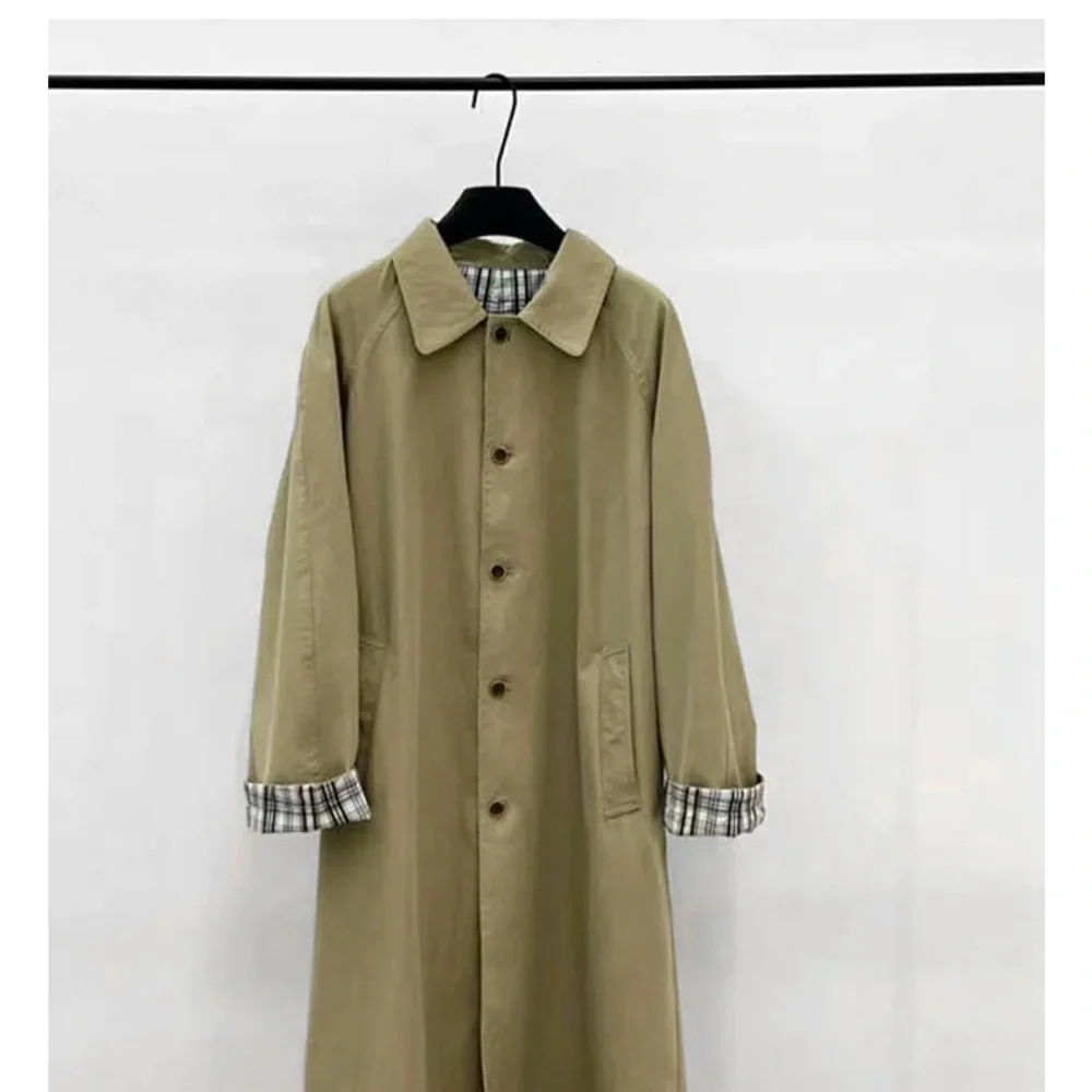 Pixie Market Reversible Khaki Trench Coat with Plaid Lining & Cuff Detail - Picture 5 of 9